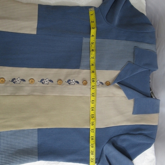 TanJay Blue and Beige Patchwork Blouse Size 12 - Picture 4 of 8